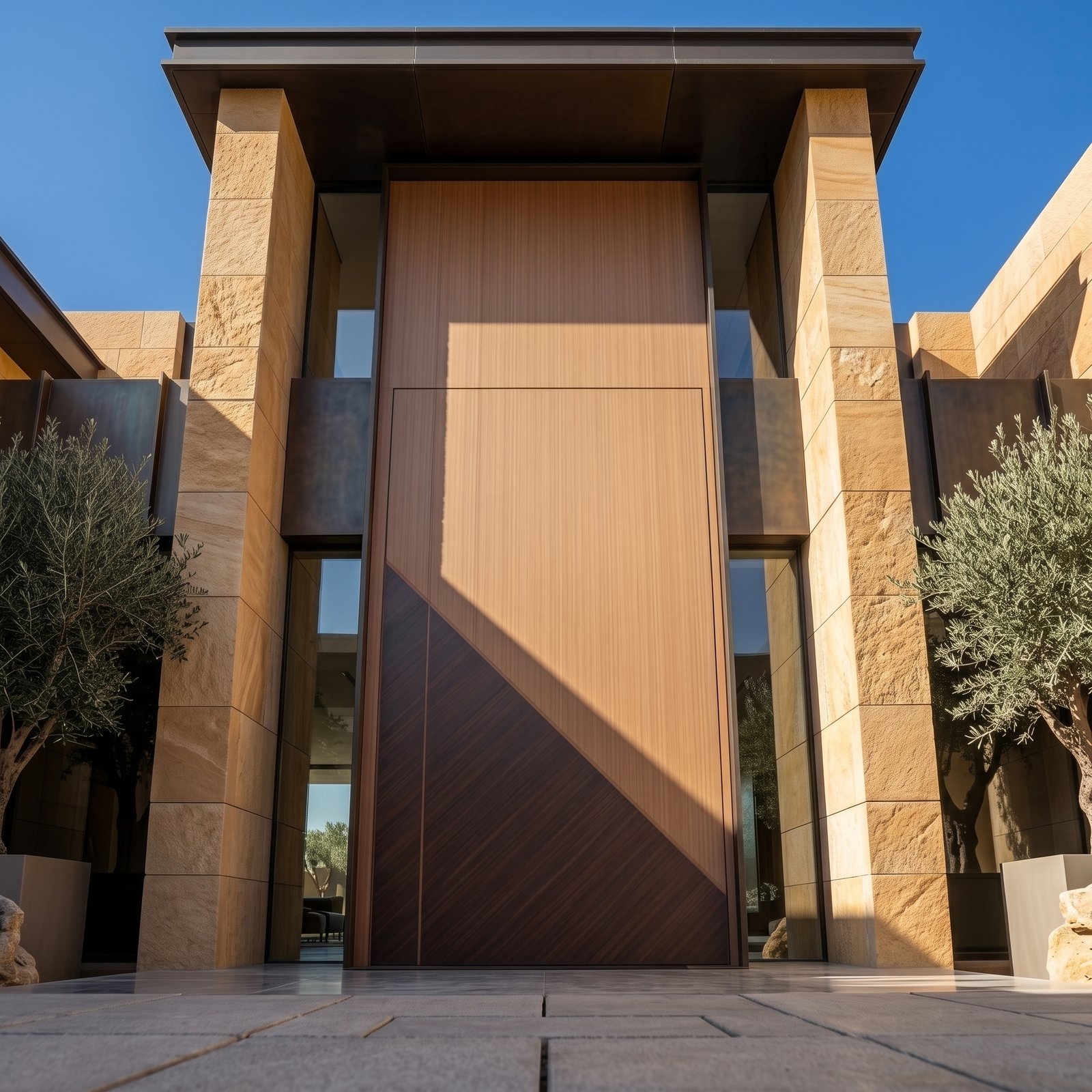 Tarkhan Door Luxury Wooden Pivot Door Double Heighted Entrance Luxury wooden Pivot Door Double Heighted Door with diagonal geometric design by Tarkhan Door
